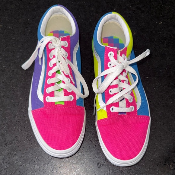 NEW VANS OLD SKOOL COLOR BLOCK  NEON FLUORESCENT BRIGHT SNEAKERS SZ M, W 9.5 - Picture 3 of 10